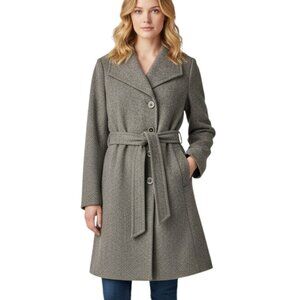 Vintage Covington Womens Coat Donegal Tweed Wool Blend Belted Outerwear Tan Sz L